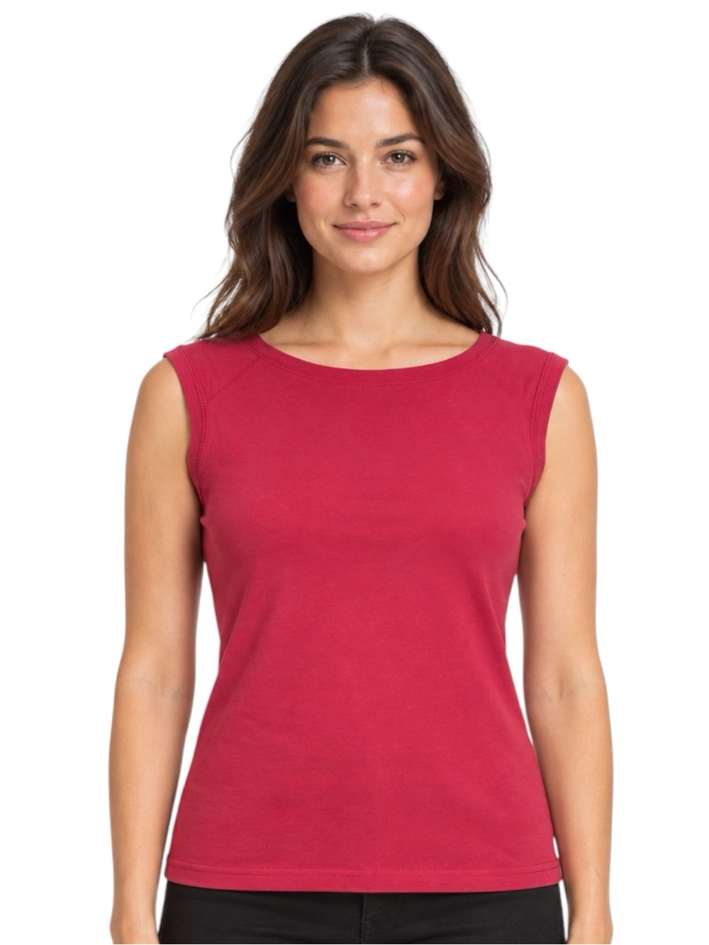 Ann Taylor LOFT Raspberry Pink Cotton Boat Neck Tank Top Size XS